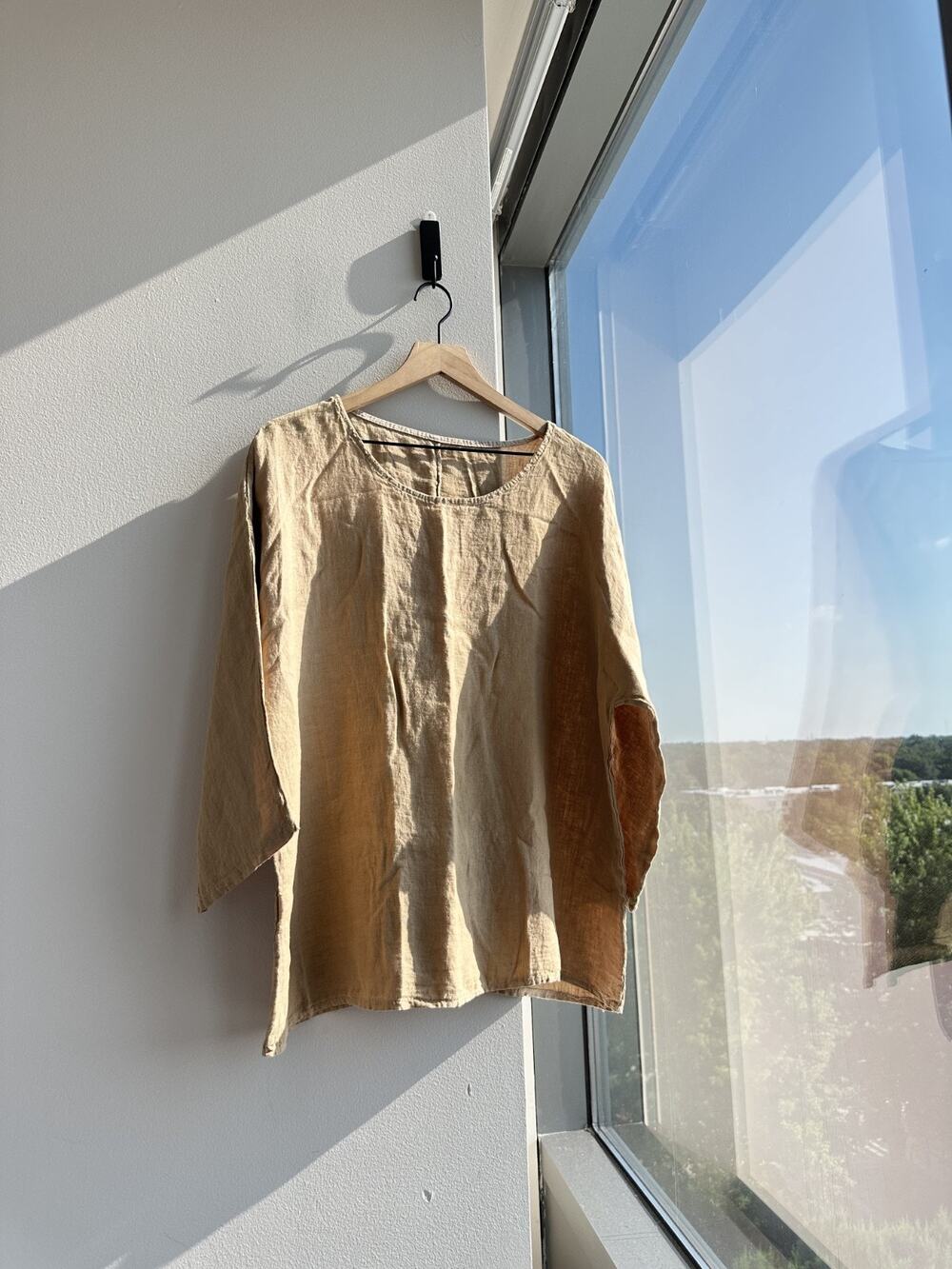 100% Linen Brown Lagenlook Coastal Summer Blouse Made in Italy